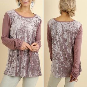 Umgee Velvet Long Sleeve Top w/ Sleeve Drawstrings
